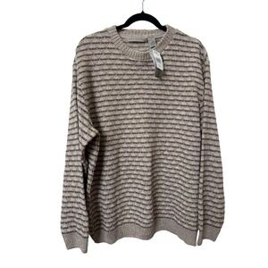 Retreat Mens Large Tan Brown Striped Cotton‎ Blend Crewneck Sweater NWT Canada